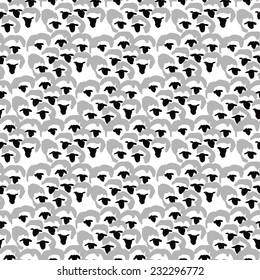 Vector seamless pattern of sheep sumi-e. 