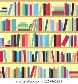 Vector seamless pattern of shelf with books. Seamless pattern of books. Library bookshelf.
