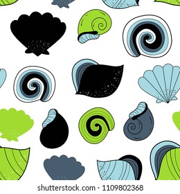 Vector seamless pattern with shells. Baby print. Scandinavian motives
