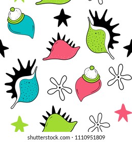 Vector seamless pattern with shells. Baby print. Scandinavian motives
