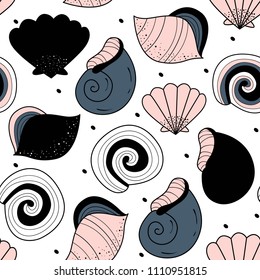 Vector seamless pattern with shells. Baby print. Scandinavian motives
