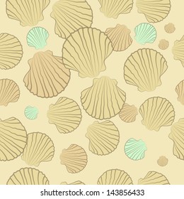 Vector seamless pattern with shells on a beige background. eps 10