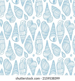 Vector seamless pattern of shells on white background