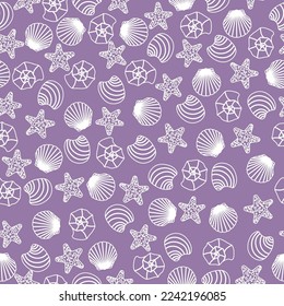 Vector seamless pattern with shells.Underwater cartoon creatures.Marine background.Cute ocean pattern for fabric, childrens clothing,textiles,wrapping paper