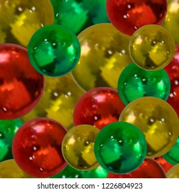 Vector Seamless Pattern: Shining Balls: Golden, Red and Green Colorful Illustration.