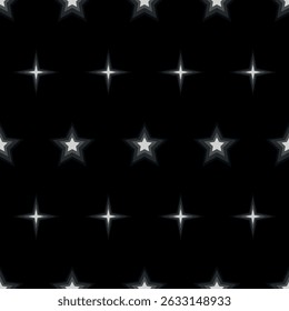 Vector seamless pattern with shining stars. Dark background for fabrics, paper, textile, gift wrap, banners or web design. Vector repeating print with glowing stars.