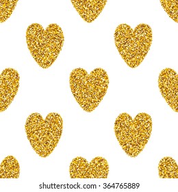 Vector seamless pattern with shiny golden glitter hearts. Valentine's Day glam abstract background.