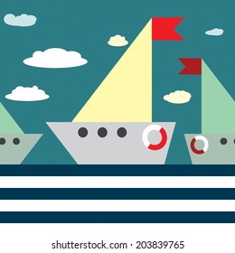 vector seamless pattern ship and sea.