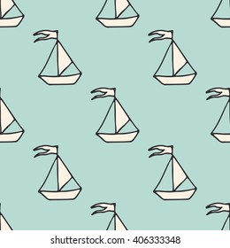 Vector seamless pattern with ships. Marine and nautical backgrounds. Sea theme. Vintage illustration.
