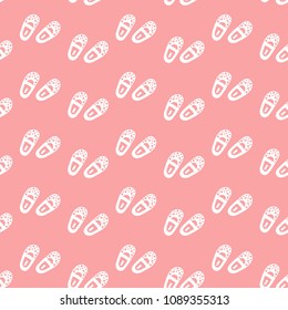Vector seamless pattern with shoes for little girl. Background for baby shop, store, market, kids centre, kindergarten. Backdrop for banner, decoration, wallpaper. EPS10.