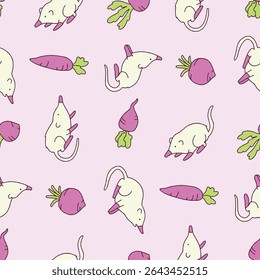 Vector Seamless Pattern of Shrew Animal Radish Background for Fashion Wrapping Print Fabric Surface