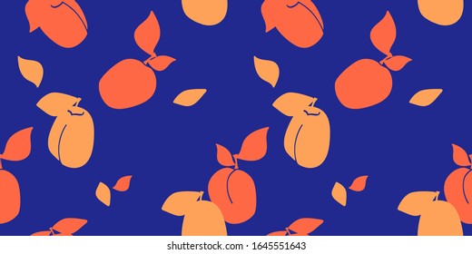 Vector seamless pattern with silhouette apricot, peaches. dark blue background. Trendy hand drawn textures. Modern abstract design for paper, cover, fabric, interior decor and other users.
