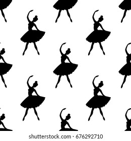 Vector seamless pattern with a silhouette of a ballerina