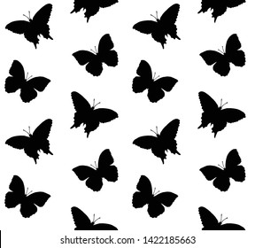 Vector Seamless Pattern Of Silhouette Of Butterfly Butter Fly Isolated On White Background 