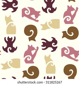 Vector Seamless Pattern with Silhouette of Cat