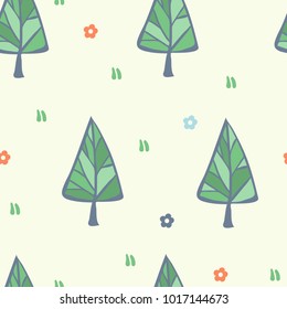 Vector seamless pattern with silhouette Christmas fir-trees. Merry Christmas and happy new year greeting card backdrop design. Retro hand drawn art on light background. Eps-8