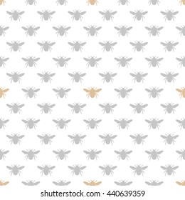 Vector Seamless pattern with silhouette of flying insect with wings. Vector gray illustration on white background. Trendy print design