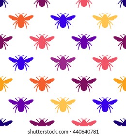 Vector Seamless pattern with silhouette of flying insect with wings. Colorful Vector illustration. Trendy print design background