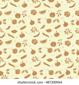Vector seamless pattern with silhouette food. Pattern Fruits and vegetables. Pattern food vector.
