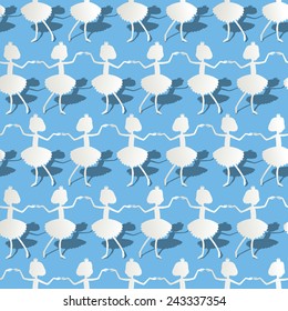Vector seamless pattern with silhouette papper dancing ballerinas