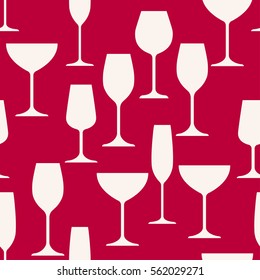 Vector seamless pattern with silhouette of wineglass. Will tile endlessly.