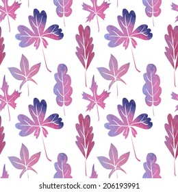 vector seamless pattern with silhouettes by leaves in watercolor