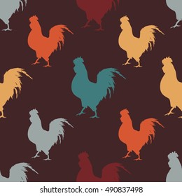 Vector seamless pattern with silhouettes of cock