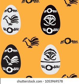 Vector seamless pattern, silhouettes easter eggs black, grey and white colors, hand drawing, isolated on white background