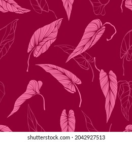 Vector seamless pattern with silhouettes of leaves. Pattern of leaves