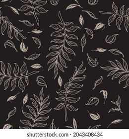 Vector seamless pattern with silhouettes of leaves. Pattern of leaves