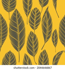 Vector seamless pattern with silhouettes of leaves. Pattern of leaves