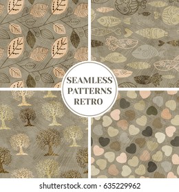 Vector seamless pattern with silhouettes of leaves. Pattern of leaves Scandinavian style on a dark background. Eps-8