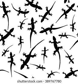 Vector seamless pattern silhouettes of lizards, geckos.