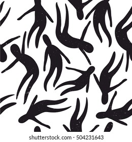 Vector seamless pattern with silhouettes of person. Simple abstract illustration with figures flying. Concept of movement, freedom, activity for print and web