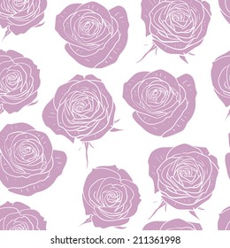 vector seamless pattern with silhouettes of pink roses