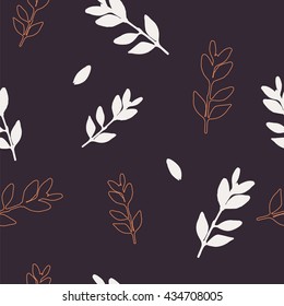 Vector seamless pattern with silhouettes of real  leaves