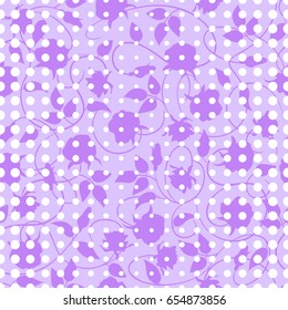 Vector seamless pattern of silhouettes of roses and circles tangina mesh.