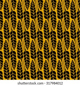 Vector seamless pattern with silhouettes of wheat ears. Whole grain, natural, organic background for bakery package, bread products. Vector illustration of growing rye field. Barley, corn texture.