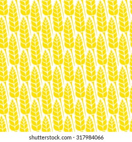 Vector seamless pattern with silhouettes of wheat ears. Whole grain, natural, organic background for bakery package, bread products. Vector illustration of growing rye field. Barley, corn texture.