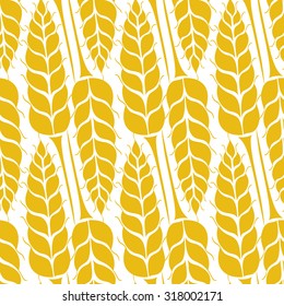 Vector seamless pattern with silhouettes of wheat ears. Whole grain, natural, organic background for bakery package, bread products. Vector illustration of growing rye field. Barley, corn texture.