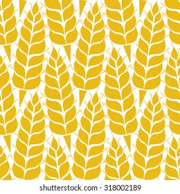 Vector seamless pattern with silhouettes of wheat ears. Whole grain, natural, organic background for bakery package, bread products. Vector illustration of growing rye field. Barley, corn texture.