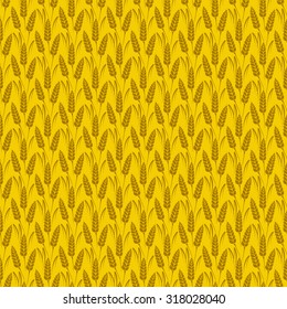 Vector seamless pattern with silhouettes of wheat ears. Whole grain, natural, organic background for bakery package, bread products. Vector illustration of growing rye field. Barley, corn texture.