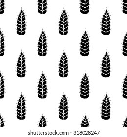 Vector seamless pattern with silhouettes of wheat ears. Whole grain, natural, organic background for bakery package, bread products. Vector illustration of growing rye field. Barley, corn texture.