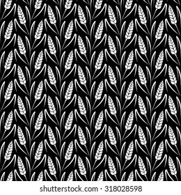 Vector seamless pattern with silhouettes of wheat ears. Whole grain, natural, organic background for bakery package, bread products. Vector illustration of growing rye field. Barley, corn texture.