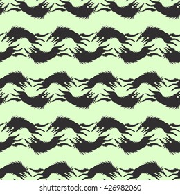 Vector seamless pattern with silhouettes of  wolf attacks. horizontal waves