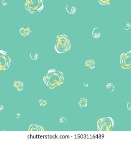 Vector seamless pattern with silver and gold swirling circles in contemporary painterly brushstroke style on teal background. Great for Christmas, weddings, party, giftwrap, stationery, packaging