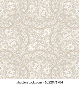 Vector seamless pattern silver mandalas. Traditional Eastern pattern of circular graphic elements. Background with stylized abstract Indian, Islamic, Persian, Arabic rosettes.