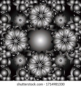 Vector seamless pattern with silver ornament. Vintage silver elements in Eastern style. Ornamental lace tracery. Traditional arabic decor on black background. Silver ornate illustration for wallpaper.