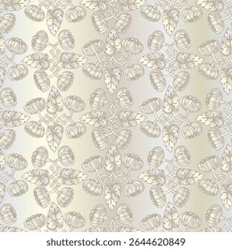 Vector seamless pattern from silver poppy flower plants on a silk background