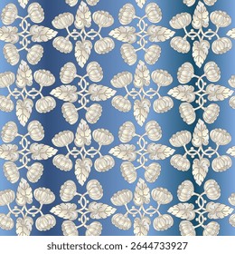 Vector seamless pattern from silver poppy flower plants on a dark blue background